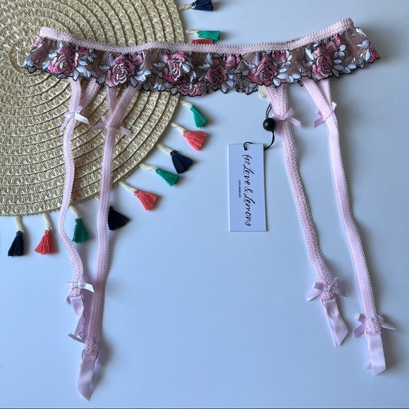 For Love And Lemons Berry Garter Belt Pink Floral Large NEW - Picture 5 of 7
